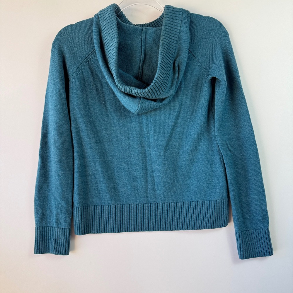 Stio Hooded Sweater Women XS Teal Blue Excellent 100% Merino Wool Pullover 1041 - Picture 3 of 10